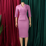 Plus Size Half Sleeve Lapel Midi Dress GATE-616