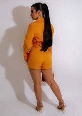 Long Sleeve V Neck Two Piece Shorts Set YD-1155