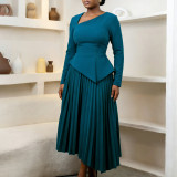 Plus Size Slash Neck Solid Color Midi Dress GATE-617