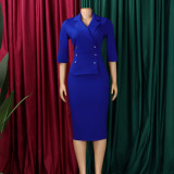 Plus Size Half Sleeve Lapel Midi Dress GATE-616