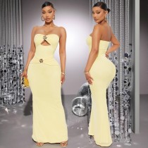 Sexy Hollow Out Solid Color Maxi Dress GZIY-6367