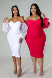 Plus Size Mesh Long Sleeve Midi Dress GHXF-HX0204