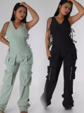 Plus Size Sleeveless V Neck Bandage Jumpsuit GHXF-HX0417