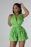 Plus Size Halterneck V Neck Ruffles Romper GHXF-HX0436