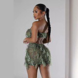 Plus Size Wrap Chest Top Two Piece Skirts Set GHXF-HX0401