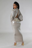 Plus Size Solid Color Long Sleeve Long Skirt Set GHXF-HX0376