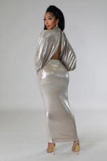 Plus Size Solid Color Long Sleeve Long Skirt Set GHXF-HX0376