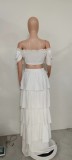 Plus Size Off Shoulder Wrap Chest Two Piece Skirts Set GHXF-HX0185