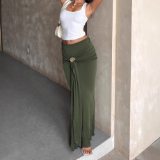 Solid Color Low-waisted Long Skirt GZJF-6642