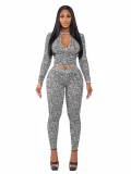 Long Sleeve Zipper Tight Two Piece Pants Set SFY-831