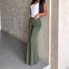 Solid Color Low-waisted Long Skirt GZJF-6642