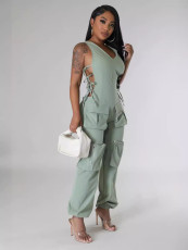 Plus Size Sleeveless V Neck Bandage Jumpsuit GHXF-HX0417