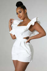 Plus Size One Shoulder Solid Color Romper GHXF-HX0206