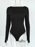 Long Sleeve Tight Solid Bodysuit GZJF-12029
