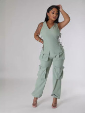 Plus Size Sleeveless V Neck Bandage Jumpsuit GHXF-HX0417