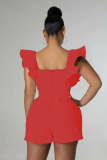 Plus Size One Shoulder Solid Color Romper GHXF-HX0206
