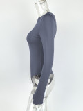 Long Sleeve Tight Solid Bodysuit GZJF-12029