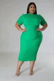 Plus Size Solid Color Short Sleeve Midi Dress GHXF-HX0308