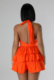 Plus Size Halterneck V Neck Ruffles Romper GHXF-HX0436