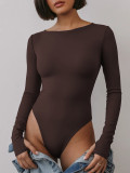 Long Sleeve Tight Solid Bodysuit GZJF-12029