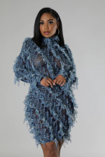 Plus Size Long Sleeve Mesh Tight Midi Dress GHXF-HX0381