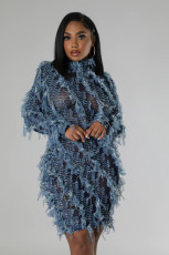 Plus Size Long Sleeve Mesh Tight Midi Dress GHXF-HX0381