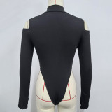 Zipper Off Shoulder Long Sleeve Bodysuit GZJF-12022