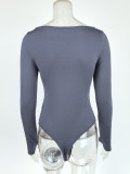 Long Sleeve Tight Solid Bodysuit GZJF-12029