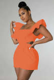 Plus Size One Shoulder Solid Color Romper GHXF-HX0206