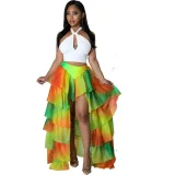 Plus Size Print Press Pleated Long Skirt GHXF-HX085