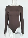 Long Sleeve Tight Solid Bodysuit GZJF-12029