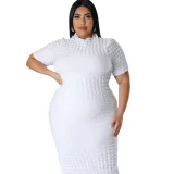 Plus Size Solid Color Short Sleeve Midi Dress GHXF-HX0308
