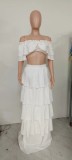 Plus Size Off Shoulder Wrap Chest Two Piece Skirts Set GHXF-HX0185