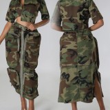 Plus Size Camouflage Print Zipper Long Skirt GHXF-HX0297