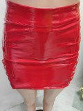 Plus Size PU Leather Bandage Skirt GHXF-HX0277