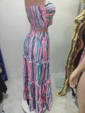 Plus Size Stripe Print Tube Top Maxi Dress GHXF-HX0260