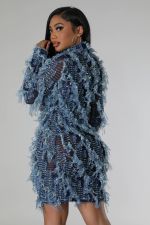 Plus Size Long Sleeve Mesh Tight Midi Dress GHXF-HX0381