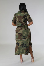 Plus Size Camouflage Print Zipper Long Skirt GHXF-HX0297