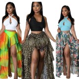 Plus Size Print Press Pleated Long Skirt GHXF-HX085