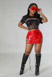 Plus Size PU Leather Bandage Skirt GHXF-HX0277