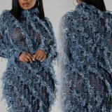 Plus Size Long Sleeve Mesh Tight Midi Dress GHXF-HX0381