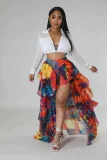 Plus Size Print Press Pleated Long Skirt GHXF-HX085