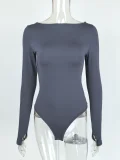 Long Sleeve Tight Solid Bodysuit GZJF-12029