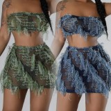 Plus Size Wrap Chest Top Two Piece Skirts Set GHXF-HX0401