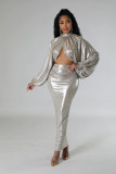 Plus Size Solid Color Long Sleeve Long Skirt Set GHXF-HX0376