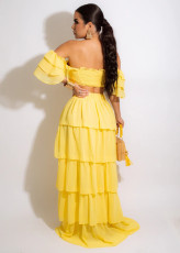 Plus Size Off Shoulder Wrap Chest Two Piece Skirts Set GHXF-HX0185