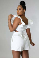 Plus Size One Shoulder Solid Color Romper GHXF-HX0206