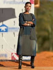 Plus Size Contrast Color Irregular Loose Denim Midi Dress GYLN-7138