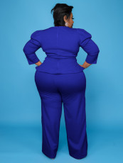 Plus Size Solid Color Tie Up Two Piece Pants Set GAWE-6222