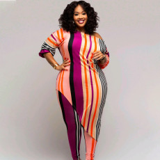 Plus Size Stripe Print Dress+Pants 2 Piece Set GAWE-5530